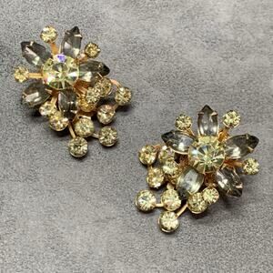 Vintage Beaujewels Clip On Earrings Pair Multi Tiered Floral Prong Set.